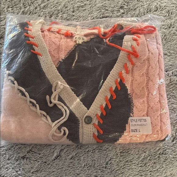 POL NEW Stitch Color Block Knit Cardigan Size L - Picture 10 of 10